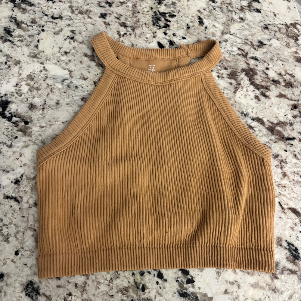 Aerie Tan Ribbed Crop Tank Top